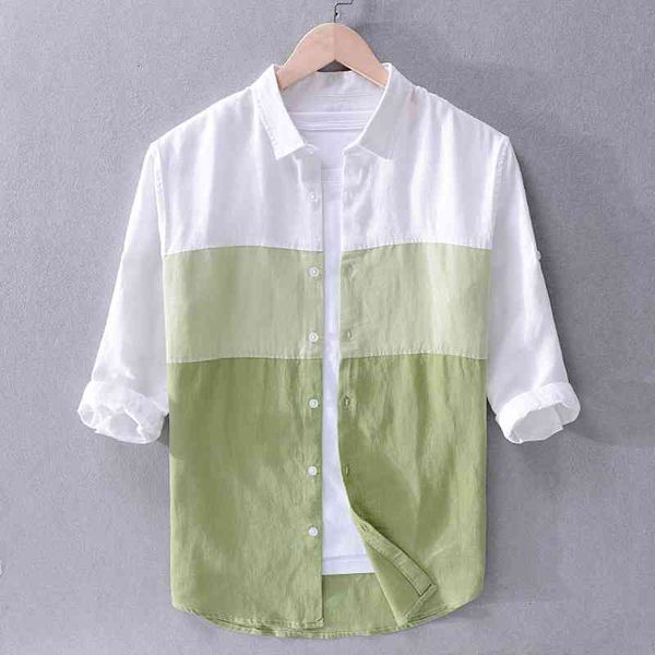 men's men spring summer harajuku japan style fashion color gradient patchwork linen three quarter male casual shirts, White;black
men's men spring summer harajuku japan style fashion color gradient patchwork linen three quarter male casual shirts, White;black