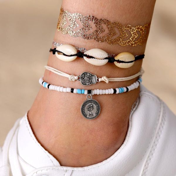 anklets vintage round pendant skull anklet foot jewelry ankle bohemia shell charm rope for women bracelet leg chain, Red;blue
anklets vintage round pendant skull anklet foot jewelry ankle bohemia shell charm rope for women bracelet leg chain, Red;blue