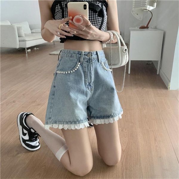 women's jeans preppy style summer vintage simplicity loose women cowboy high waist denim lace pearl design girls shorts, Blue
women's jeans preppy style summer vintage simplicity loose women cowboy high waist denim lace pearl design girls shorts, Blue