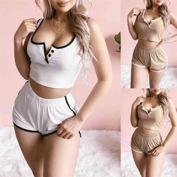 women summer 2 piece set casual sport patchwork button sleeveless square collar slim crop elastic mid waist shorts 210522, White
women summer 2 piece set casual sport patchwork button sleeveless square collar slim crop elastic mid waist shorts 210522, White