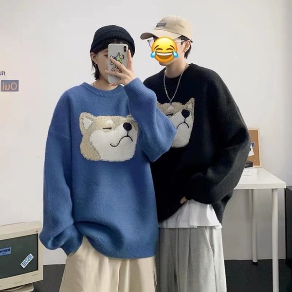 women's dog head couple casual loose knit sweater, fashion, coat, autumn and winter, White;black
women's dog head couple casual loose knit sweater, fashion, coat, autumn and winter, White;black
