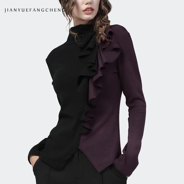 women's blouses & shirts fashion black-purple contrasting color women knitted 2021 autumn bottoming elegant ruffles slim inner wear, White
women's blouses & shirts fashion black-purple contrasting color women knitted 2021 autumn bottoming elegant ruffles slim inner wear, White