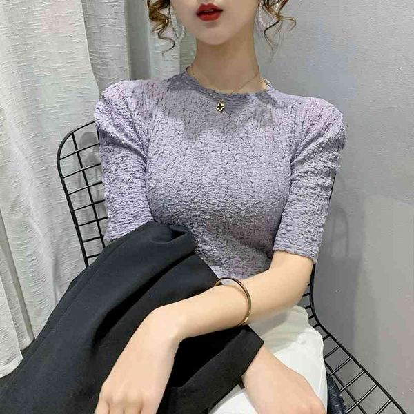 summer cotton women's t-shirts short sleeves solid color women pleated t shirt for female woman half high collar 210512, White
summer cotton women's t-shirts short sleeves solid color women pleated t shirt for female woman half high collar 210512, White