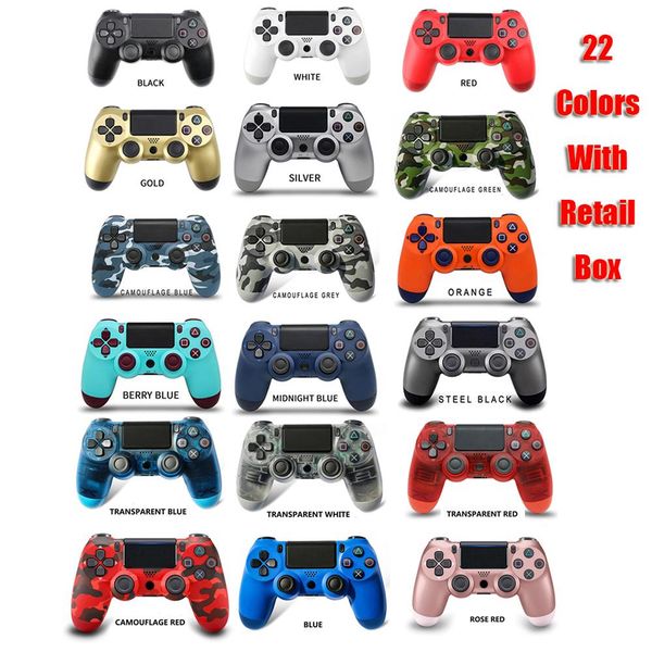 22 colors in stock wireless bluetooth controller for ps4 vibration joystick gamepad game play station with retail box dhl
22 colors in stock wireless bluetooth controller for ps4 vibration joystick gamepad game play station with retail box dhl
