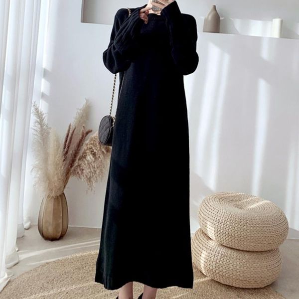 casual dresses 2021 autumn and winter elegant knitted maxi dress loose solid basic straight long sleeve soft home style vestidos, Black;gray
casual dresses 2021 autumn and winter elegant knitted maxi dress loose solid basic straight long sleeve soft home style vestidos, Black;gray