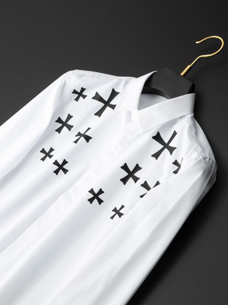 chrome/heartsmen's high end ch luxury crosin chest cross long sleeve slim simple solid color casual shirt, White;black
chrome/heartsmen's high end ch luxury crosin chest cross long sleeve slim simple solid color casual shirt, White;black
