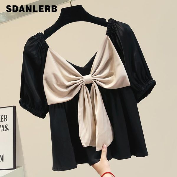 women's blouses & shirts v-neck bow short sleeve black korean style chiffon shirt 2021 summer loose vintage all-matching blusas mujer, White
women's blouses & shirts v-neck bow short sleeve black korean style chiffon shirt 2021 summer loose vintage all-matching blusas mujer, White