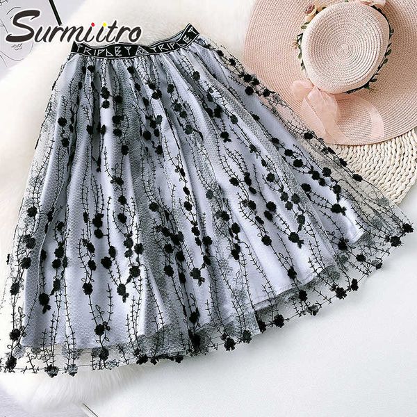 surmiitro summer midi tulle skirt women korean style mesh floral emroidery mid-length high waist pleated tutu skirt female 210712, Black
surmiitro summer midi tulle skirt women korean style mesh floral emroidery mid-length high waist pleated tutu skirt female 210712, Black