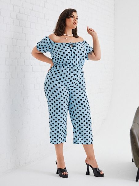plus polka dot off shoulder jumpsuit f3rt#, Black
plus polka dot off shoulder jumpsuit f3rt#, Black