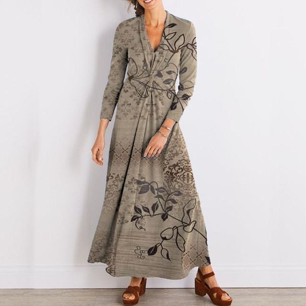 casual dresses elegant women maxi dress autumn fashion v neck long-sleeved ladies party vintage printed loose vestido, Black;gray
casual dresses elegant women maxi dress autumn fashion v neck long-sleeved ladies party vintage printed loose vestido, Black;gray