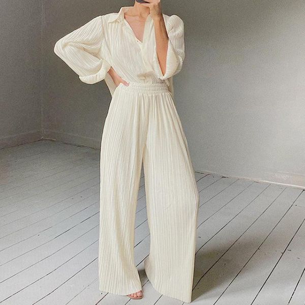 women's two piece pants 2021 spring autumn loose women set casual long sleeve button + outfit elegant office lady shirt suits, White
women's two piece pants 2021 spring autumn loose women set casual long sleeve button + outfit elegant office lady shirt suits, White