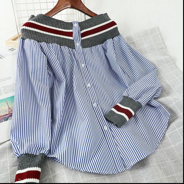 spring autumn patchwork striped women blouses navy style loose retro long sleeve lantern woman pl116, White
spring autumn patchwork striped women blouses navy style loose retro long sleeve lantern woman pl116, White