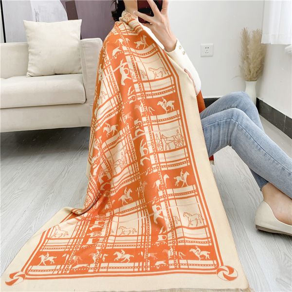 design scarf british autumn and winter carriage printed warm female double-sided imitation cashmere thickened bib student cloak, Blue;gray
design scarf british autumn and winter carriage printed warm female double-sided imitation cashmere thickened bib student cloak, Blue;gray