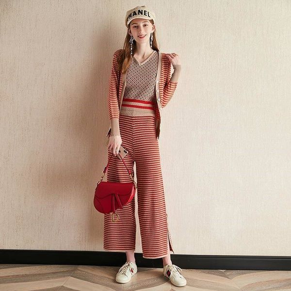 pant autumn winter women knitted single breasted cardigan short vest & wide leg long pants suits sweater 3 piece set 8hko, White
pant autumn winter women knitted single breasted cardigan short vest & wide leg long pants suits sweater 3 piece set 8hko, White