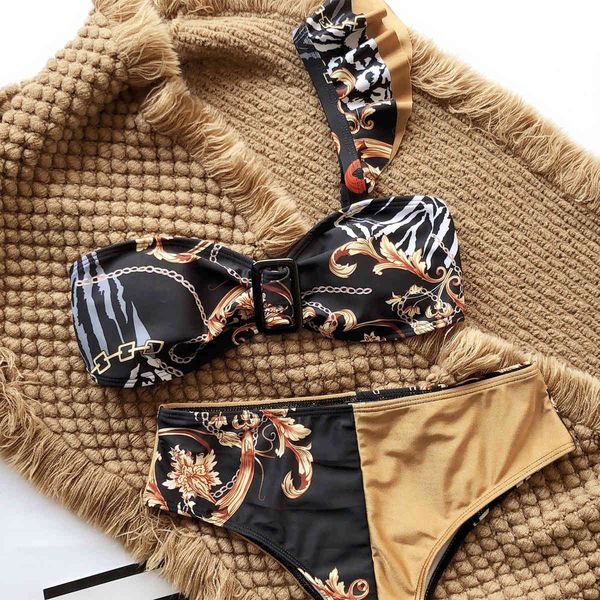 women's swimwear women one shoulder fashion bikini two-piece print bandage camisole summer beach push up bathing suit ladies swims, White;black
women's swimwear women one shoulder fashion bikini two-piece print bandage camisole summer beach push up bathing suit ladies swims, White;black