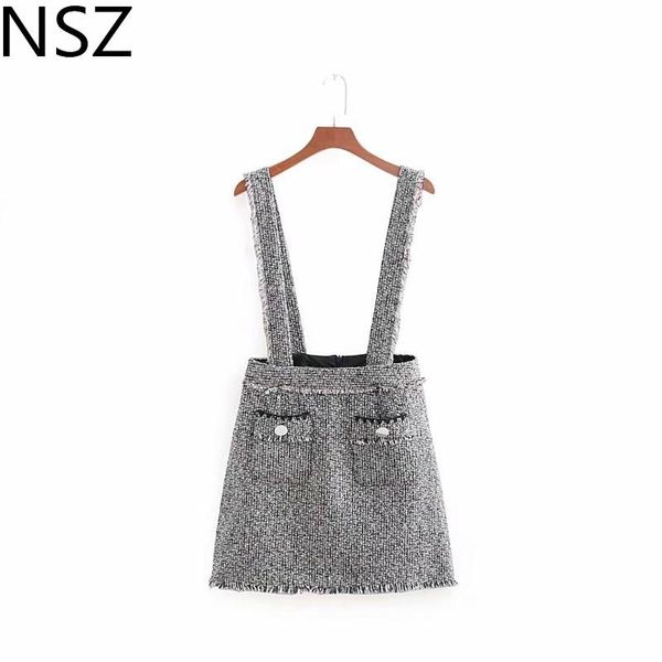 skirts nsz women winter skirt mini tweed high waist strap, Black 
skirts nsz women winter skirt mini tweed high waist strap, Black