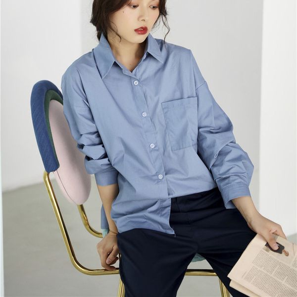 blue all-match minimalist casual women brief solid loose office lady stylish gentle shirts 210421, White
blue all-match minimalist casual women brief solid loose office lady stylish gentle shirts 210421, White