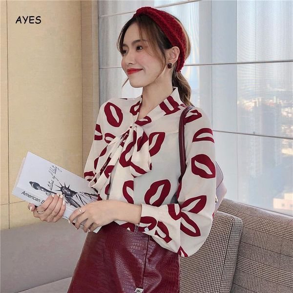 women's blouses & shirts 2021 chic chiffon women red lip print blouse lady clothes bowknot long sleeve ol work high street office, White
women's blouses & shirts 2021 chic chiffon women red lip print blouse lady clothes bowknot long sleeve ol work high street office, White