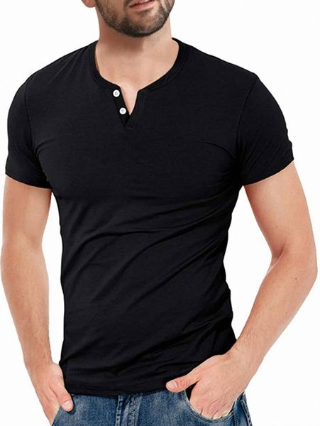 men solid button half placket t-shirt u1rm#, White;black
men solid button half placket t-shirt u1rm#, White;black