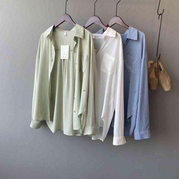 women's blouses & shirts temperament thin long sleeve shirt 2021 summer solid lapel casual blousers korean loose tencel gdq9, White
women's blouses & shirts temperament thin long sleeve shirt 2021 summer solid lapel casual blousers korean loose tencel gdq9, White