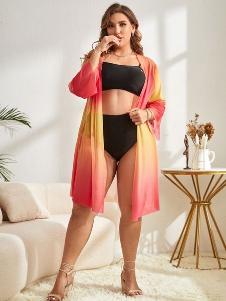 plus ombre open front kimono s6j0#, Black
plus ombre open front kimono s6j0#, Black