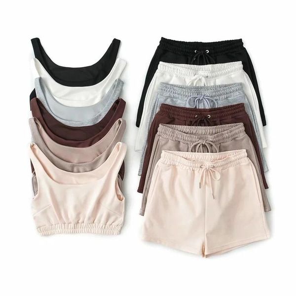 women's tracksuits 2021 summer chic casual solid 2 pcs women shorts sets elastic slim waist crop tanks + drawstring loose wide leg, Gray
women's tracksuits 2021 summer chic casual solid 2 pcs women shorts sets elastic slim waist crop tanks + drawstring loose wide leg, Gray