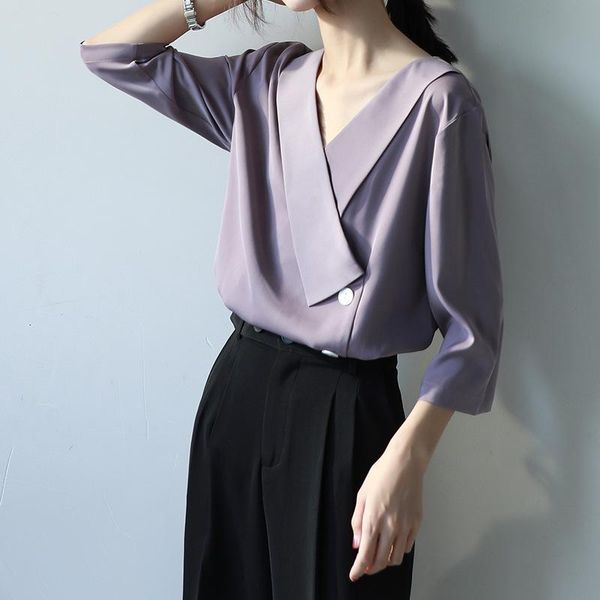 women's blouses & shirts ladies summer v-neck short sleeve women button girls purple chiffon shirt office wear blouse, White
women's blouses & shirts ladies summer v-neck short sleeve women button girls purple chiffon shirt office wear blouse, White