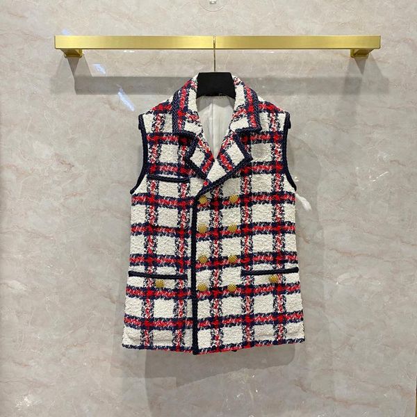 women's vests designer double-breasted plaid tweedd waistcoat vest b786, Black;white
women's vests designer double-breasted plaid tweedd waistcoat vest b786, Black;white
