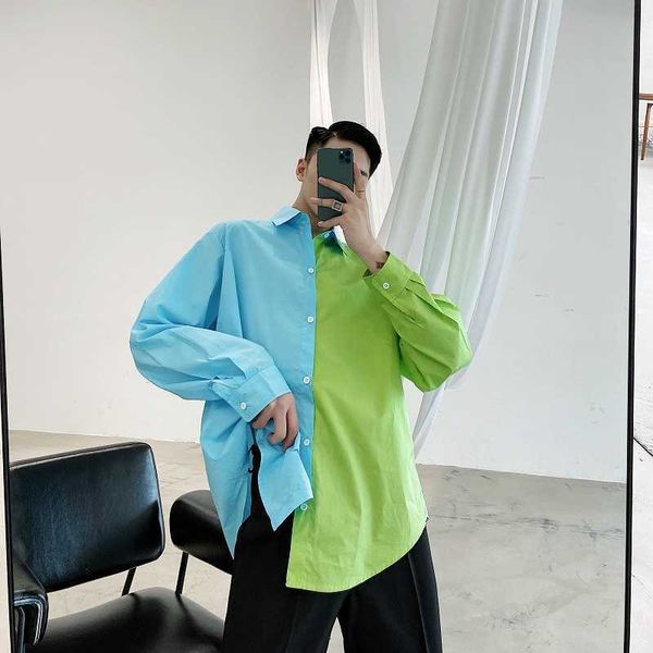 men's contrast stitching fashionable temperament net red long sleeve bright color shirt, Black 
men's contrast stitching fashionable temperament net red long sleeve bright color shirt, Black