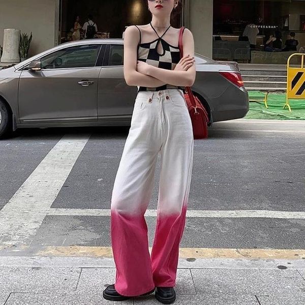 women's jeans large size gradient strawberry red denim wide-leg pants loose high-waisted thin straight long women, Blue
women's jeans large size gradient strawberry red denim wide-leg pants loose high-waisted thin straight long women, Blue