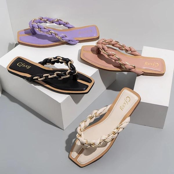 women's flip flops european american style chain square head color matching pinch flat beach sandals woman shoes 42 slippers, Black
women's flip flops european american style chain square head color matching pinch flat beach sandals woman shoes 42 slippers, Black