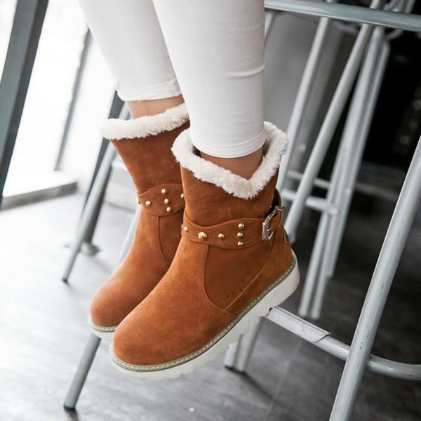 boots faux fur snow women fashion ankle winter warm plush female ladies flats shoes drop plus size black pu