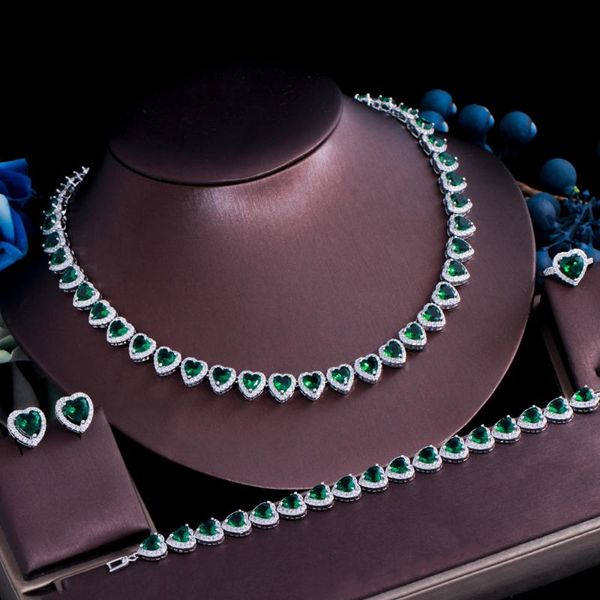 earrings & necklace threegraces 4 pcs elegant green cubic zirconia love heart wedding bridal jewelry set for women party accessories tz647, Silver
earrings & necklace threegraces 4 pcs elegant green cubic zirconia love heart wedding bridal jewelry set for women party accessories tz647, Silver