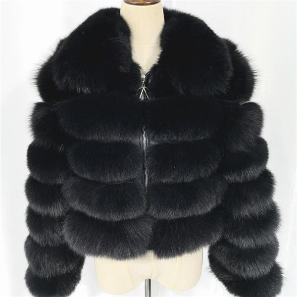 women's fur & faux coat full sleeve natural women real short winter jacket with 2021, Black