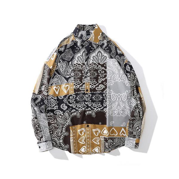 men's casual shirts retro cashew print streetwear patchwork long sleeve mens and womens oversize lapel vibe style loose harajuku tees, White;black
men's casual shirts retro cashew print streetwear patchwork long sleeve mens and womens oversize lapel vibe style loose harajuku tees, White;black