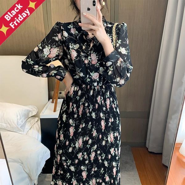 women's long sleeve floral chiffon dress with lining spring autumn bow single breasted pleated bottoming dresses female vestidos casual, Black;gray
women's long sleeve floral chiffon dress with lining spring autumn bow single breasted pleated bottoming dresses female vestidos casual, Black;gray