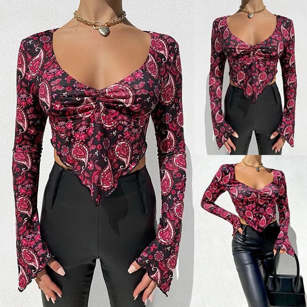 2021 summer new european and american fashion printing v-neck long sleeve open navel casual t-shirt for women, White
2021 summer new european and american fashion printing v-neck long sleeve open navel casual t-shirt for women, White