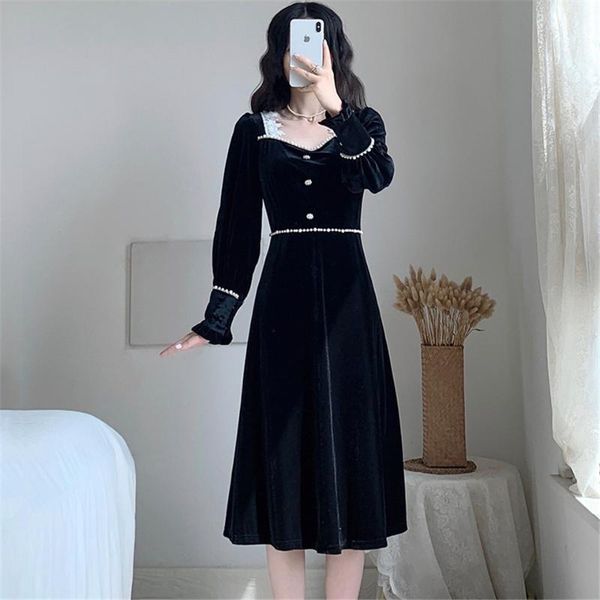 casual dresses autumn retro square collar velvet dress women spring long sleeve a-line winter elegant party female night, Black;gray
casual dresses autumn retro square collar velvet dress women spring long sleeve a-line winter elegant party female night, Black;gray