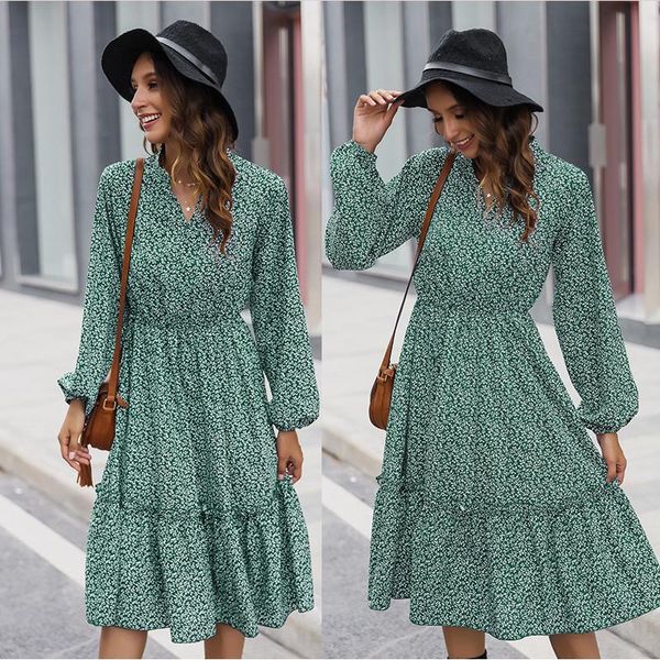casual dresses vintage print women dress 2021 autumn v-neck lantern sleeves ruffles slim, Black;gray
casual dresses vintage print women dress 2021 autumn v-neck lantern sleeves ruffles slim, Black;gray