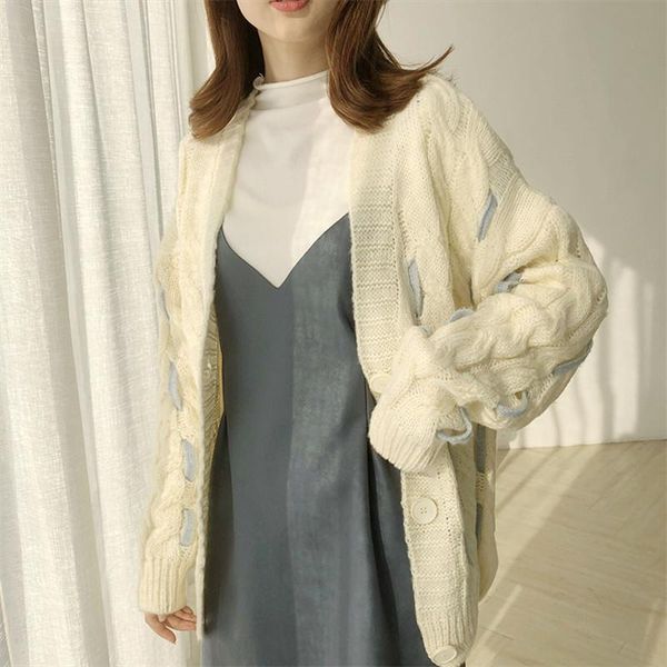 women's sweaters 2021 autumn and winter long thick loose cardigan sweater, White;black
women's sweaters 2021 autumn and winter long thick loose cardigan sweater, White;black