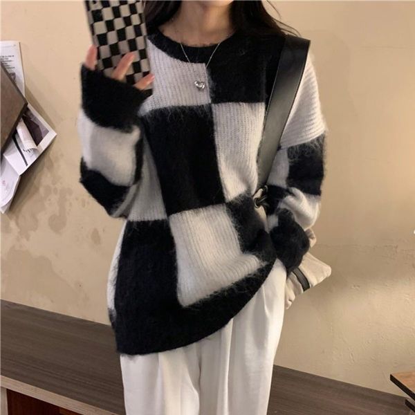 women's sweaters black and white color-contrast check pullover gentle comfortable sweater women 's autumn clothing 2021 early, White;black
women's sweaters black and white color-contrast check pullover gentle comfortable sweater women 's autumn clothing 2021 early, White;black