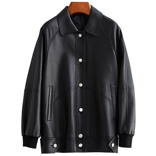 men's leather & faux sheep skin genuine clothing woman short concise temperament loose coat, Black
men's leather & faux sheep skin genuine clothing woman short concise temperament loose coat, Black