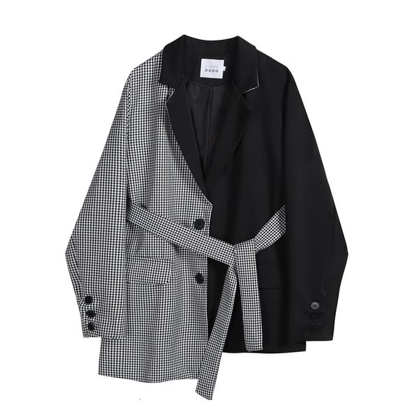 women's suits & blazers casaco de blazer irregular feminino com cinto outono coreano xadrez retalhos streetwear único breasted manga lo, White;black
women's suits & blazers casaco de blazer irregular feminino com cinto outono coreano xadrez retalhos streetwear único breasted manga lo, White;black