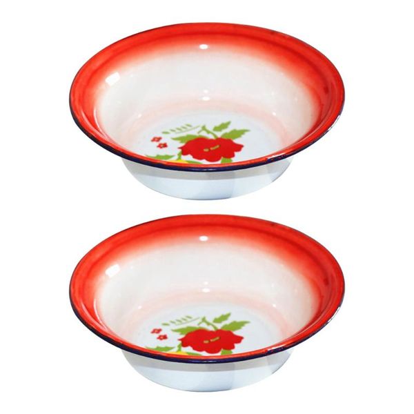 bowls 2pcs vintage enameled basins thickened soup household tableware 
bowls 2pcs vintage enameled basins thickened soup household tableware