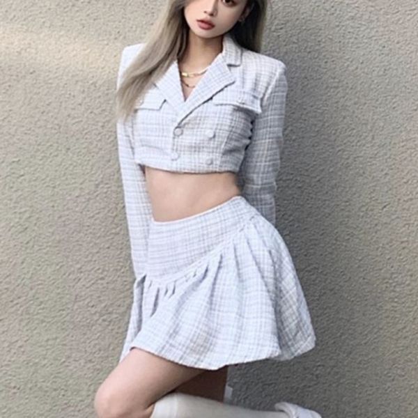 two piece dress small fragrance korean elegant vintage tweed jacket coat skirt suit fashion set women crop + pleated skirts se, White
two piece dress small fragrance korean elegant vintage tweed jacket coat skirt suit fashion set women crop + pleated skirts se, White