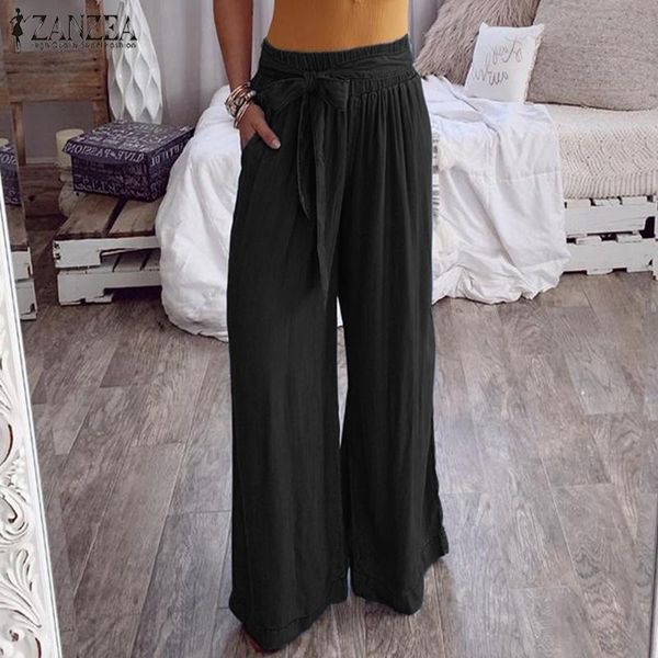 women's pants & capris zanzea women wide leg ladies casual elastic waist trousers solid belted long loose pockets pantalones mujer over, Black;white
women's pants & capris zanzea women wide leg ladies casual elastic waist trousers solid belted long loose pockets pantalones mujer over, Black;white