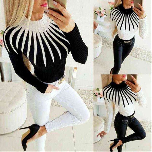 women sweater autumn winter color matching turtleneck long sleeve slim fit casual clothing, White;black
women sweater autumn winter color matching turtleneck long sleeve slim fit casual clothing, White;black