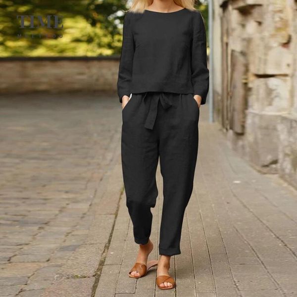 women's two piece pants fashion autumn office elegant long sleeve outfit women solid cotton linen sets casual o neck wide leg suits, White
women's two piece pants fashion autumn office elegant long sleeve outfit women solid cotton linen sets casual o neck wide leg suits, White