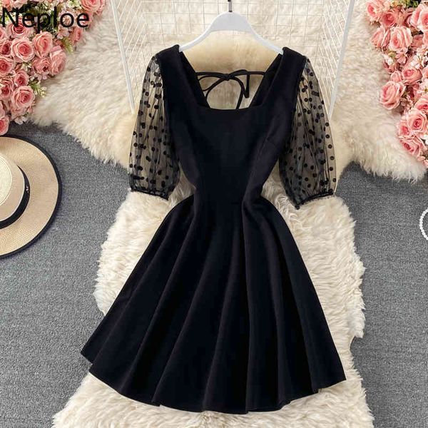 neploe korean vintage women black dress square collar puff short sleeve gauze patchwork vestidos slim backless lace-up dresses 210422, Black;gray
neploe korean vintage women black dress square collar puff short sleeve gauze patchwork vestidos slim backless lace-up dresses 210422, Black;gray