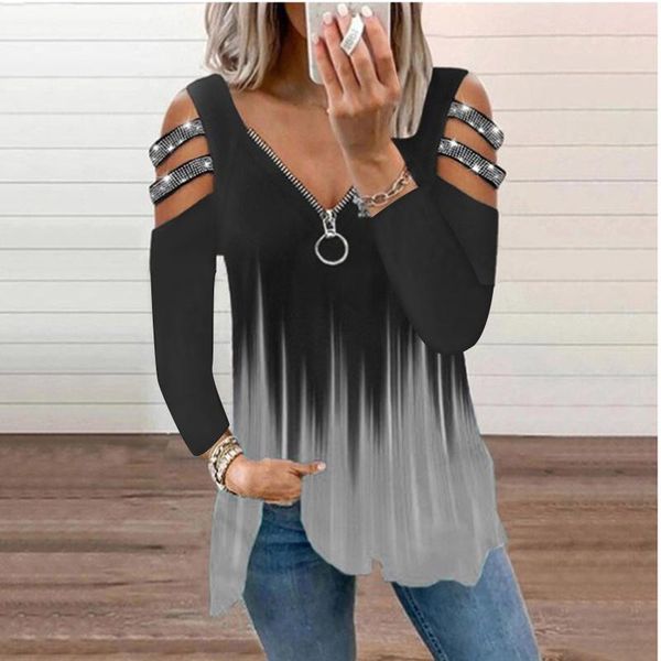 women's blouses & shirts women clohitng shoulder long sleeve pullover fashion gradient zipper v-neck blouse autumn casual loose street, White
women's blouses & shirts women clohitng shoulder long sleeve pullover fashion gradient zipper v-neck blouse autumn casual loose street, White